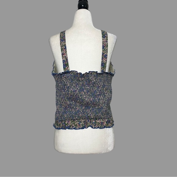 ❤️ L ❤️ NWT Anthro Tank Cropped Halter Smocked Ruffled Stretch​ - Picture 2 of 8